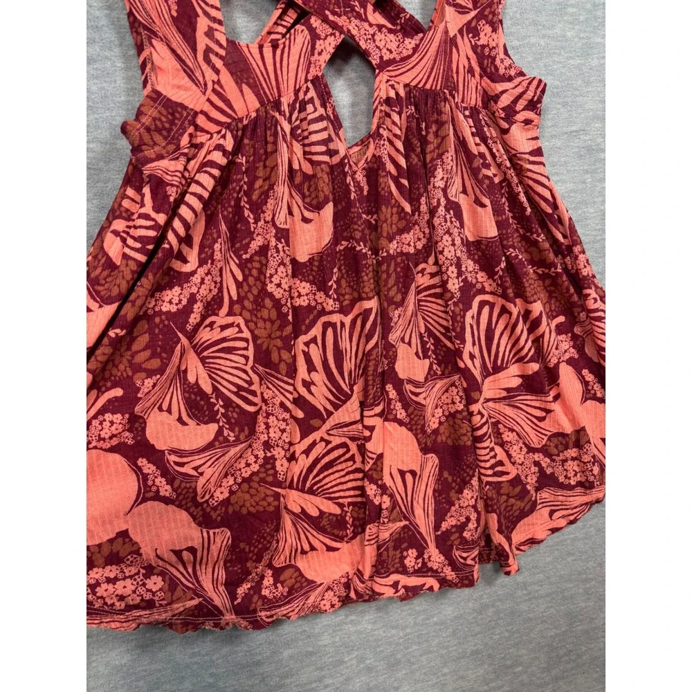 Free People‎ XS Floral Crisscross Back Babydoll Tank Top Sugar Cane